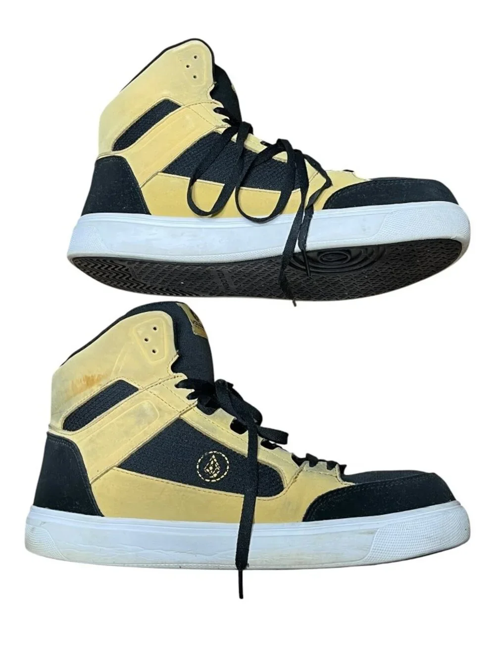 Volcom Mens Size 12 Black & Beige High-Top Shoes With Leather Upper
